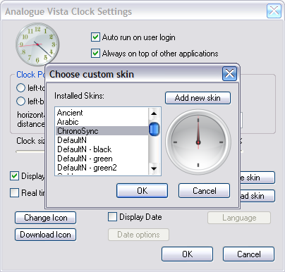exibir relógio de ponto no Windows Vista